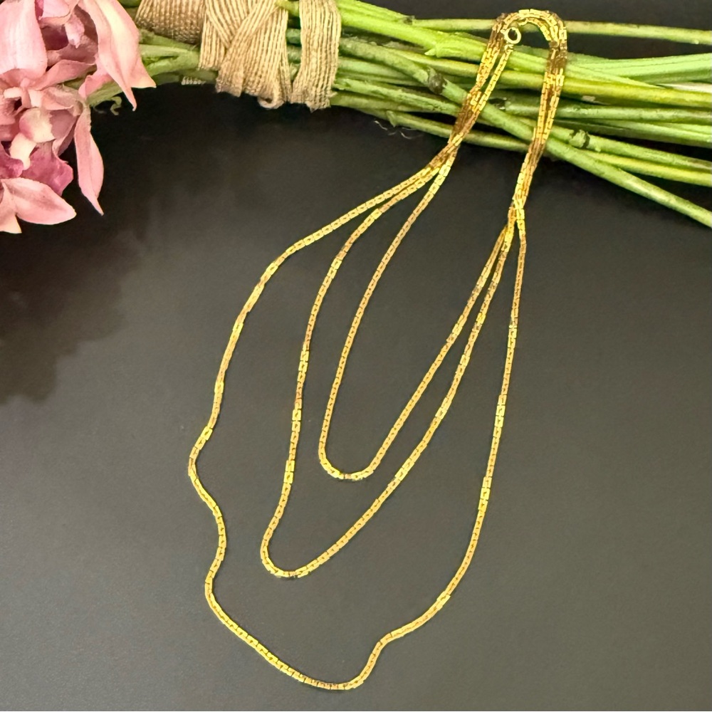 Vintage CROWN TRIFARI Gold Tone Venetian Box Chain Link 54” Long Necklace 15g.